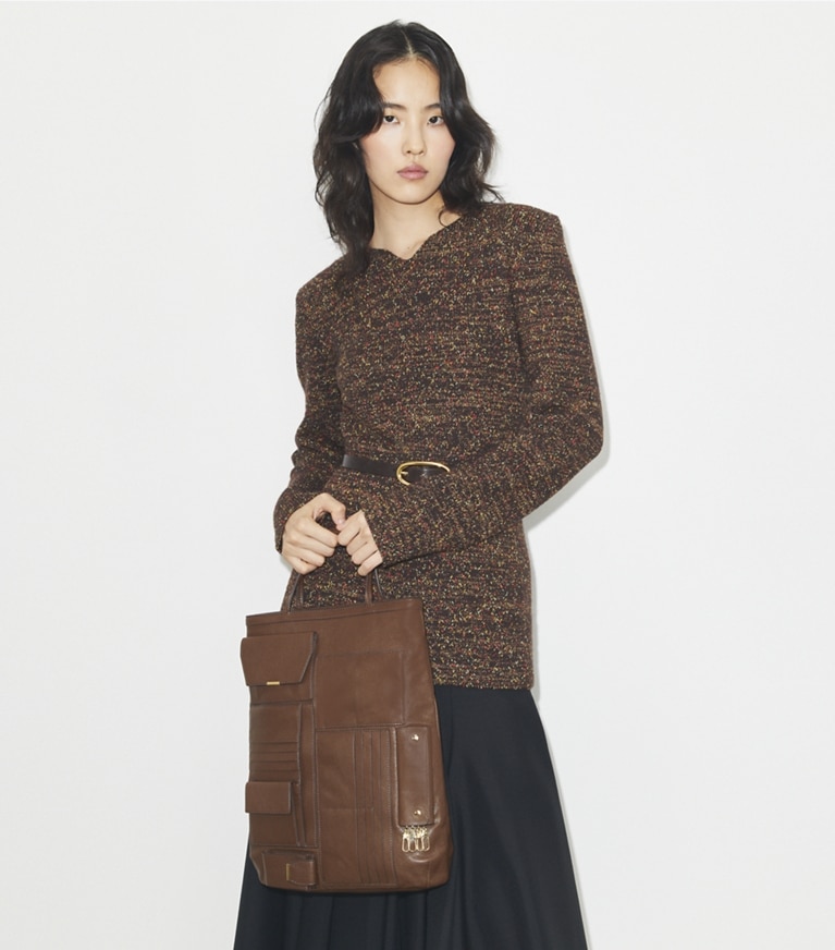 Tory Burch designer cabas Cabas à poches in Swiss Coffee angle