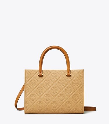 Tory Burch designer cabas Cabas à poignée supérieure T Monogram en cuir grainé in Biscotti front