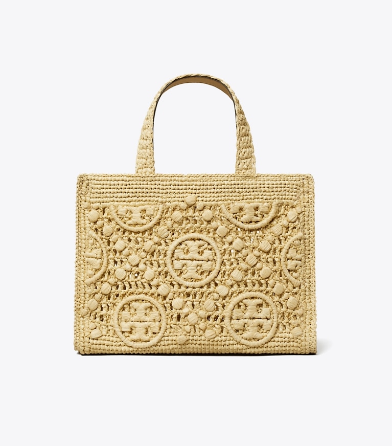 Tory Burch designer sac à main Cabas à poignée supérieure T Monogram en raphia in Natural angle