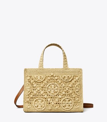Tory Burch designer sac à main Cabas à poignée supérieure T Monogram en raphia in Natural front