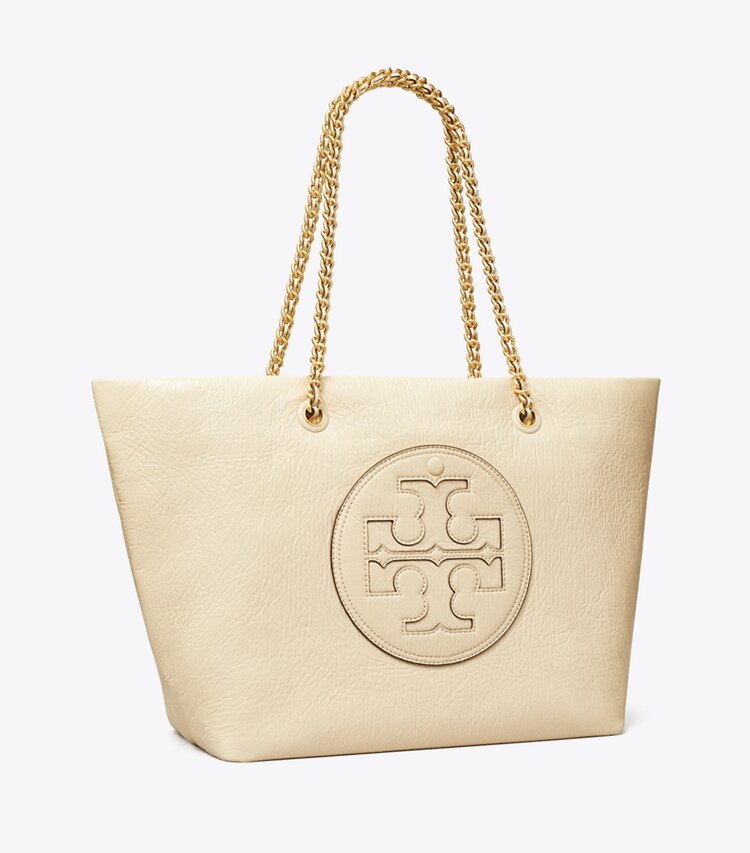 Tory Burch designer cabas Cabas chaîne Ella effet cuir craquelé verni in Oats angle