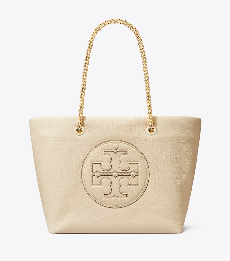 Tory Burch designer cabas Cabas chaîne Ella effet cuir craquelé verni in Oats front