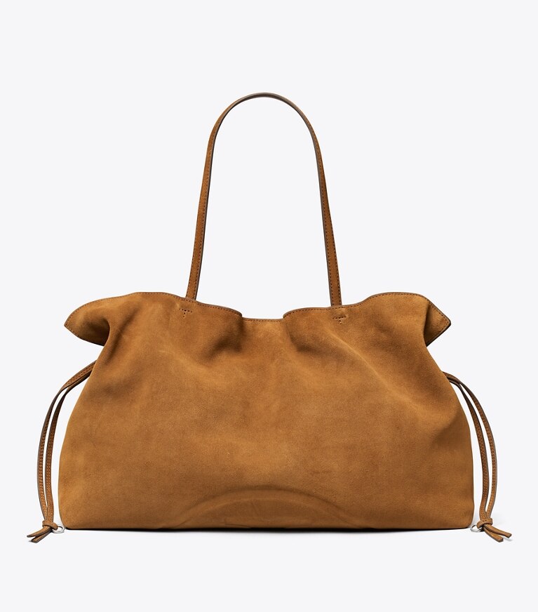 Tory Burch designer cabas Cabas Ella en daim avec cordon de serrage in Caramel front
