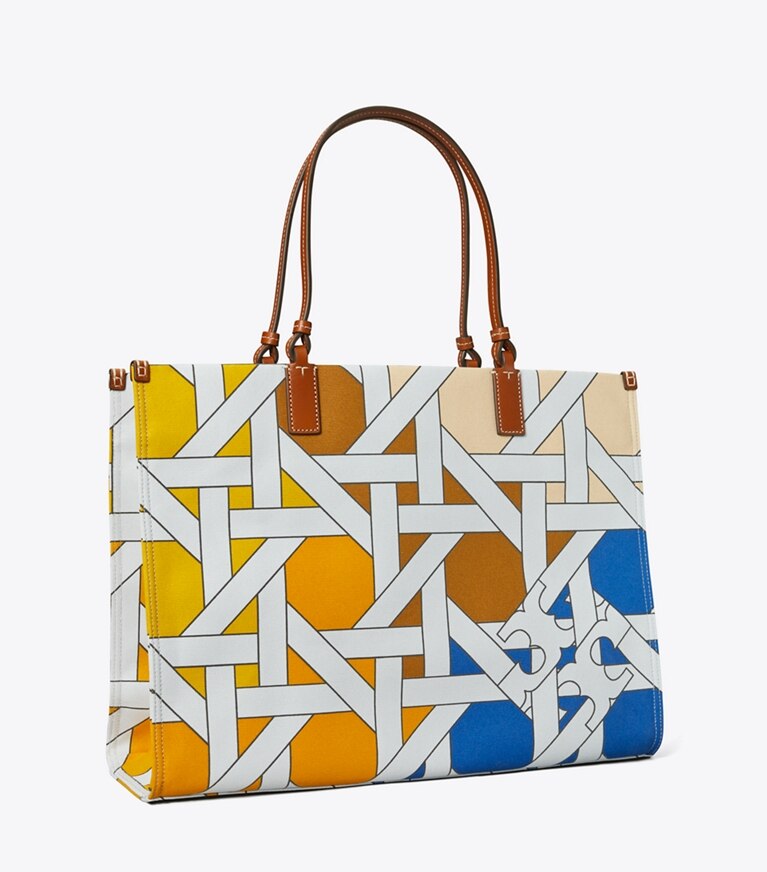 Tory Burch designer cabas Cabas Ella en toile tressée dans Blue Multi Basketweave angle