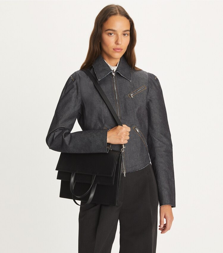 Tory Burch designer sacs porté épaule Cabas Lee Radziwill in Black accessory on model