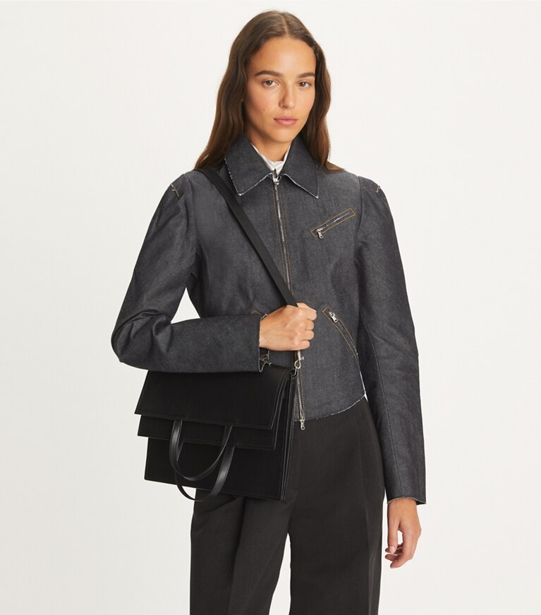 Tory Burch designer sacs porté épaule Cabas Lee Radziwill in Black angle