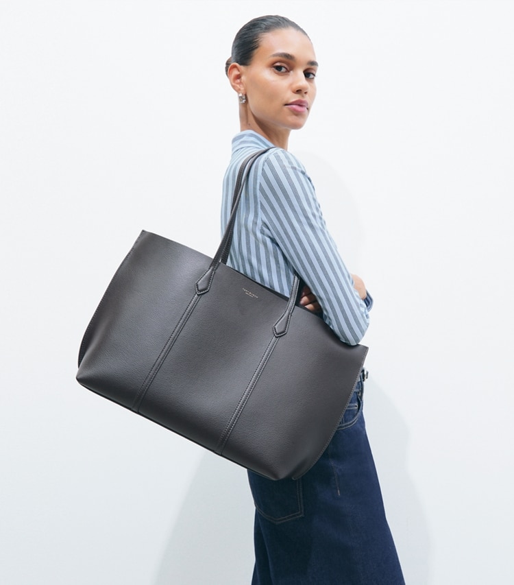 Tory Burch designer cabas Cabas Perry in Deep Brown accessory on model