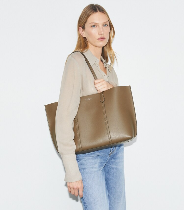 Tory Burch designer cabas Cabas Perry in Wild Mushroom accessory on model