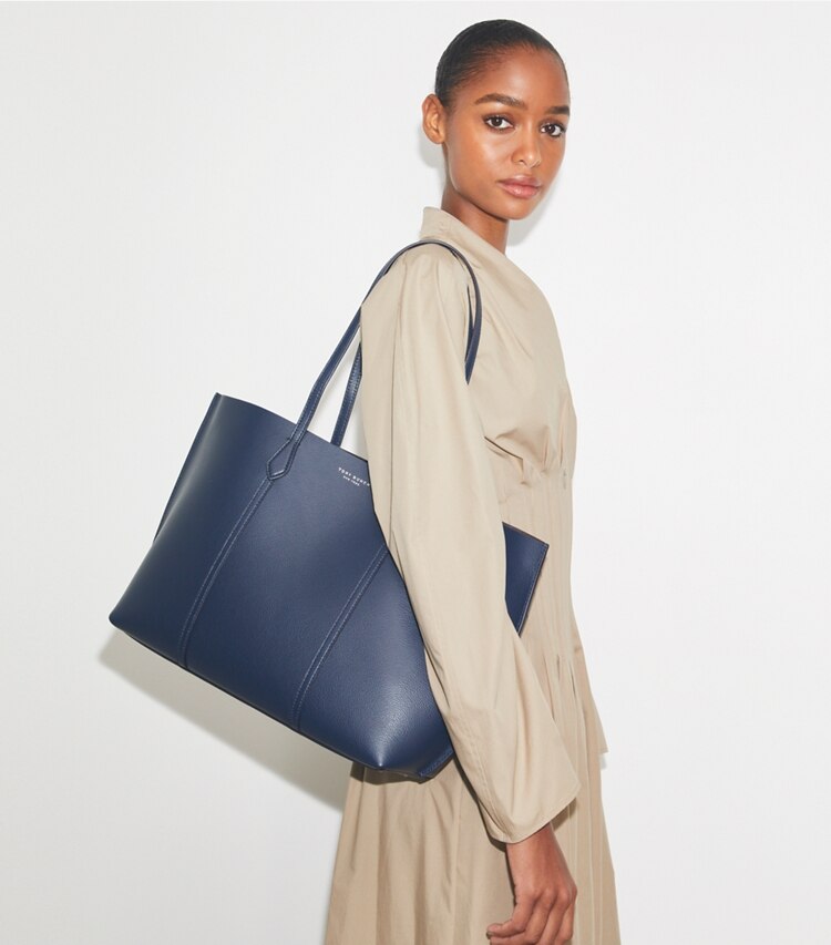 Tory Burch designer cabas Cabas Perry in Dark Sky accessory on model