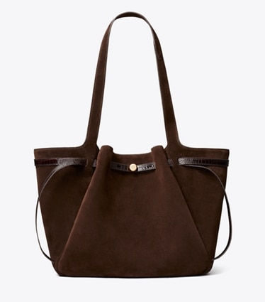Tory Burch designer cabas Cabas Romy en daim in Dark Cocoa front