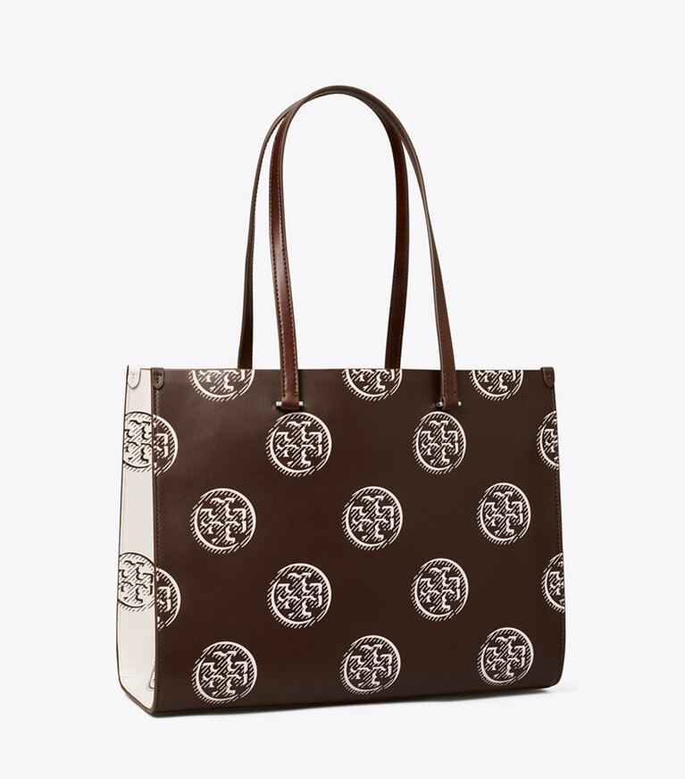 Tory Burch designer cabas Cabas T Monogram à contraste gaufré dans Chocolate angle