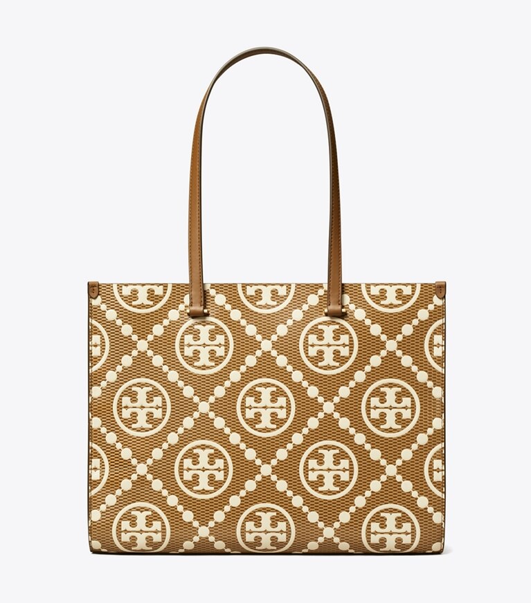 Tory Burch designer cabas Cabas T Monogram contrasté et embossé dans Rich Walnut de face