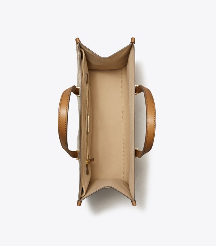Tory Burch designer cabas Cabas T Monogram contrasté et embossé dans Rich Walnut vue du dessus