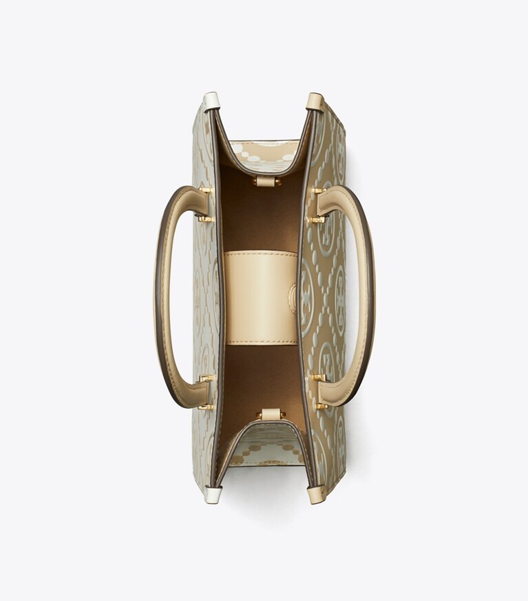 Tory Burch designer cabas Cabas T Monogram en cuir embossé contrastant in Beige angle
