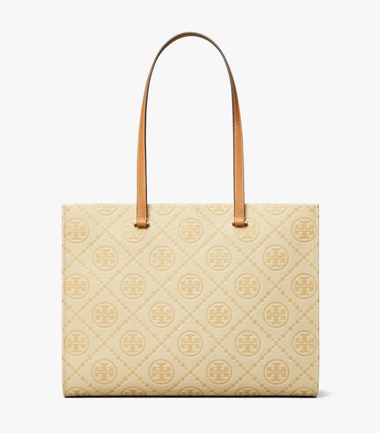 Tory Burch designer cabas Cabas T Monogram en cuir grainé in Biscotti front