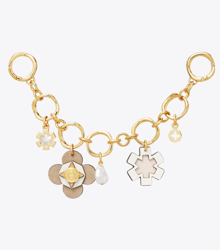 Tory Burch diseñador dijes para bolso y llaveros Cadena para bolso Forget Me Not en Tory Gold frente