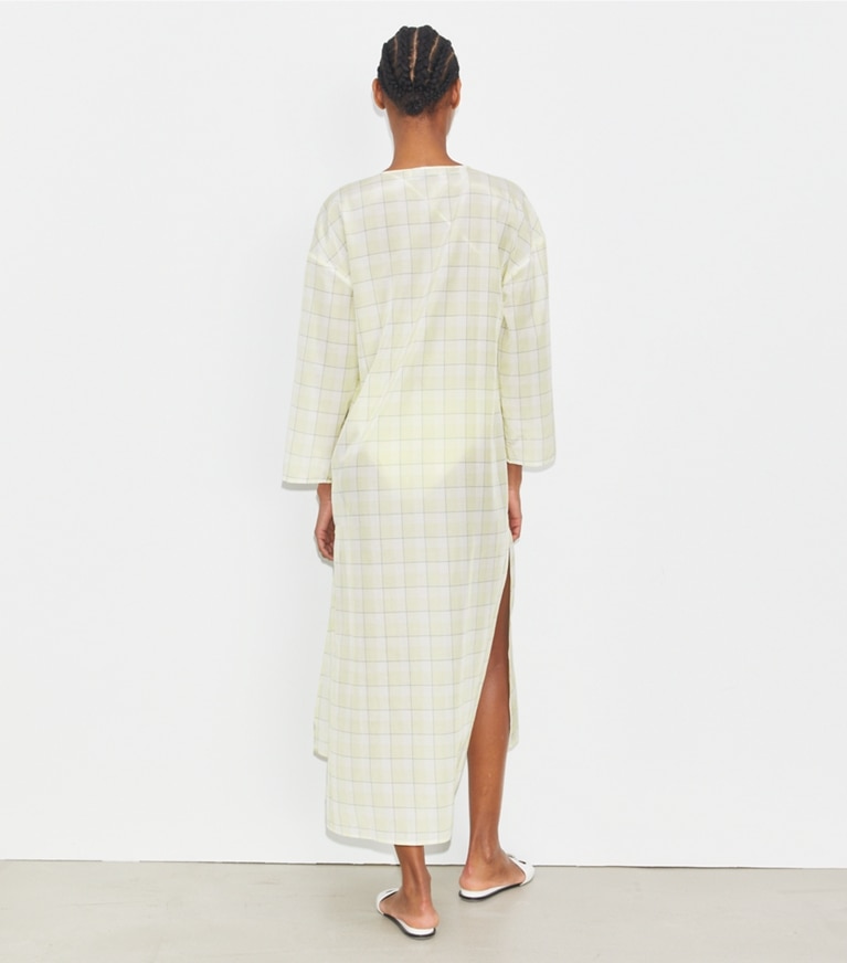Tory Burch diseñador pareos Caftán de algodón a cuadros en LUMEN PLAID parte posterior en modelo