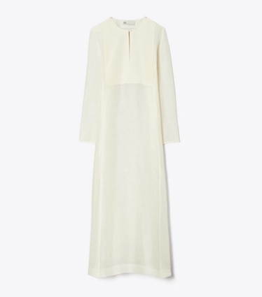 Tory Burch diseñador ropa de playa Caftán largo de lino en New Ivory frente