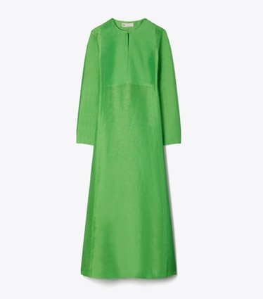 Tory Burch diseñador ropa de playa Caftán largo de lino en Bright Green frente