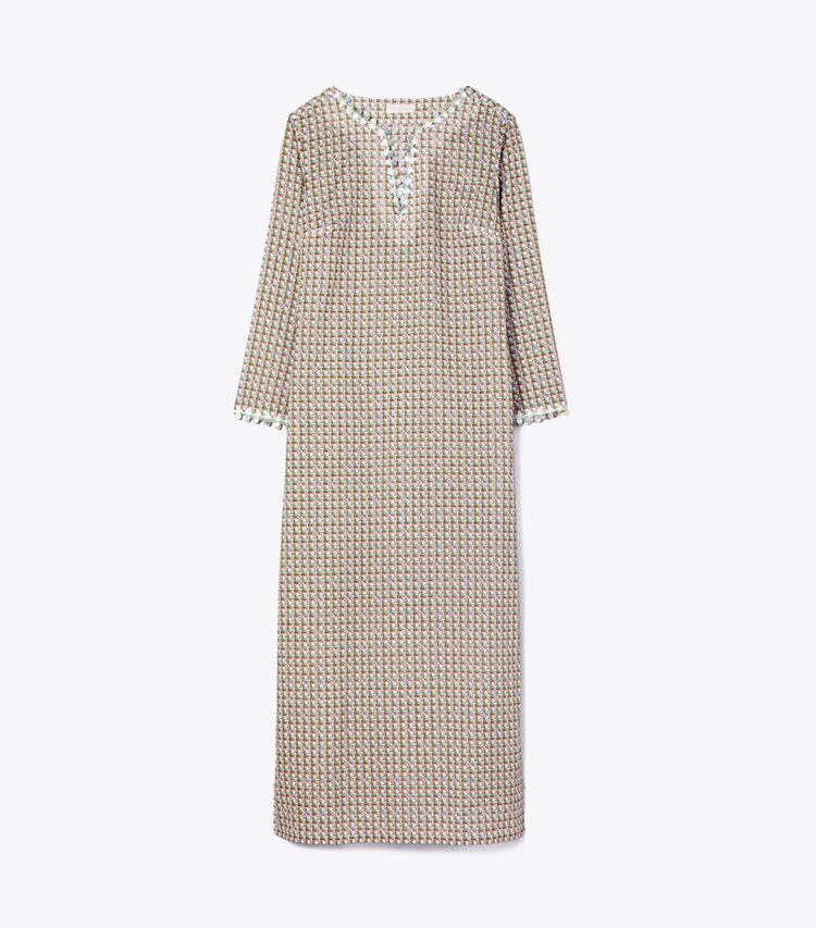 Tory Burch diseñador ropa de playa Caftán playero con adornos en CRISP BLUE BASKETWEAVE frontal