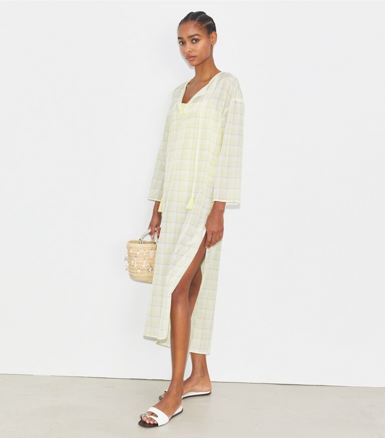 Tory Burch designer paréos Caftan en coton à carreaux dans LUMEN PLAID supplémentaire sur le modèle