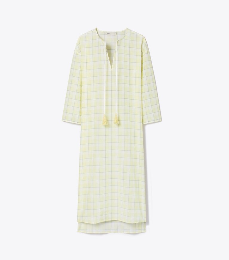 Tory Burch designer paréos Caftan en coton à carreaux dans LUMEN PLAID de face