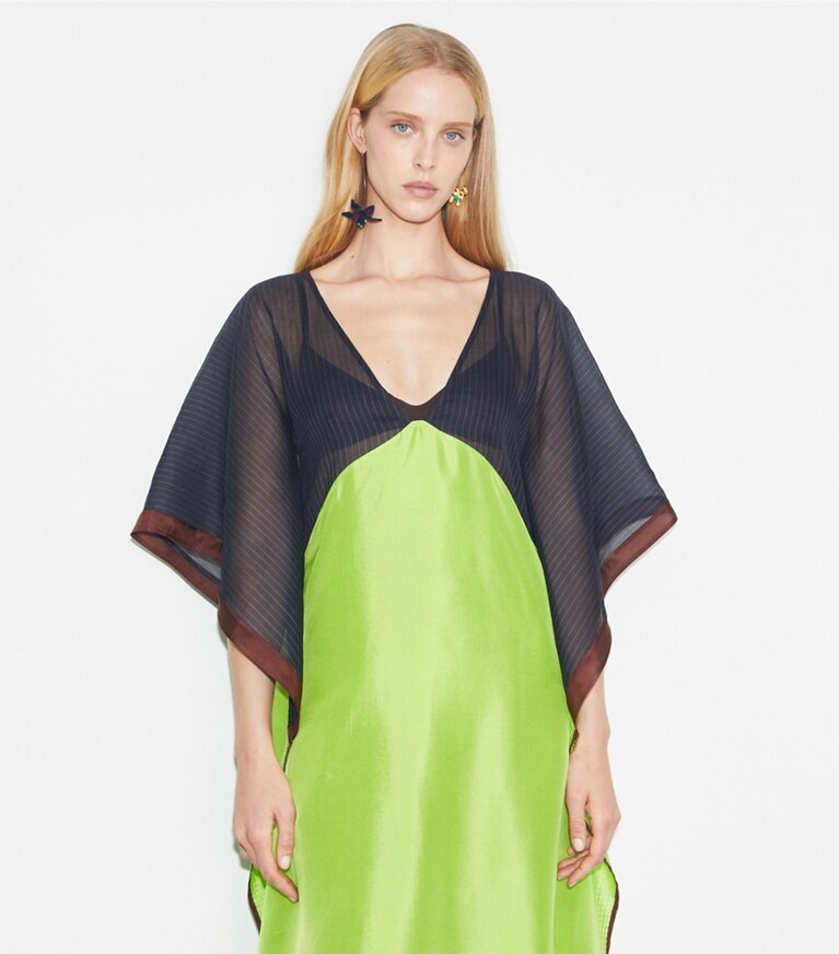 Tory Burch designer paréos Caftan en soie in Navy front