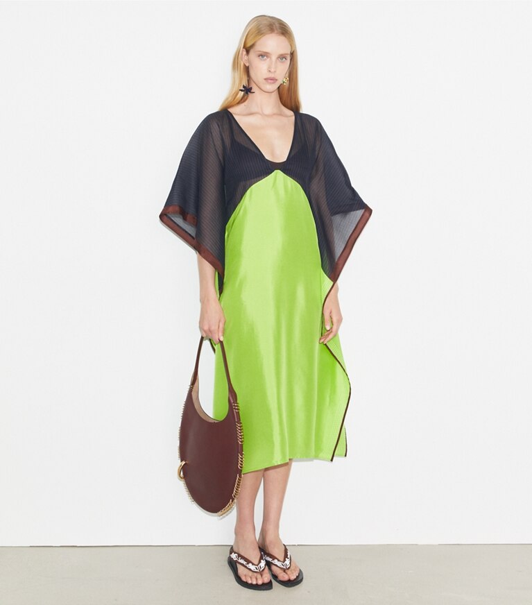 Tory Burch designer paréos Caftan en soie in Navy front