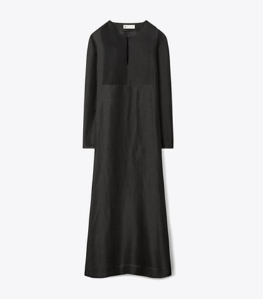 Tory Burch designer paréos Caftan long en lin in Black front