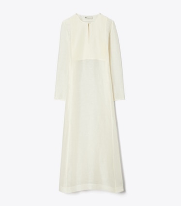Tory Burch designer paréos Caftan long en lin in New Ivory front