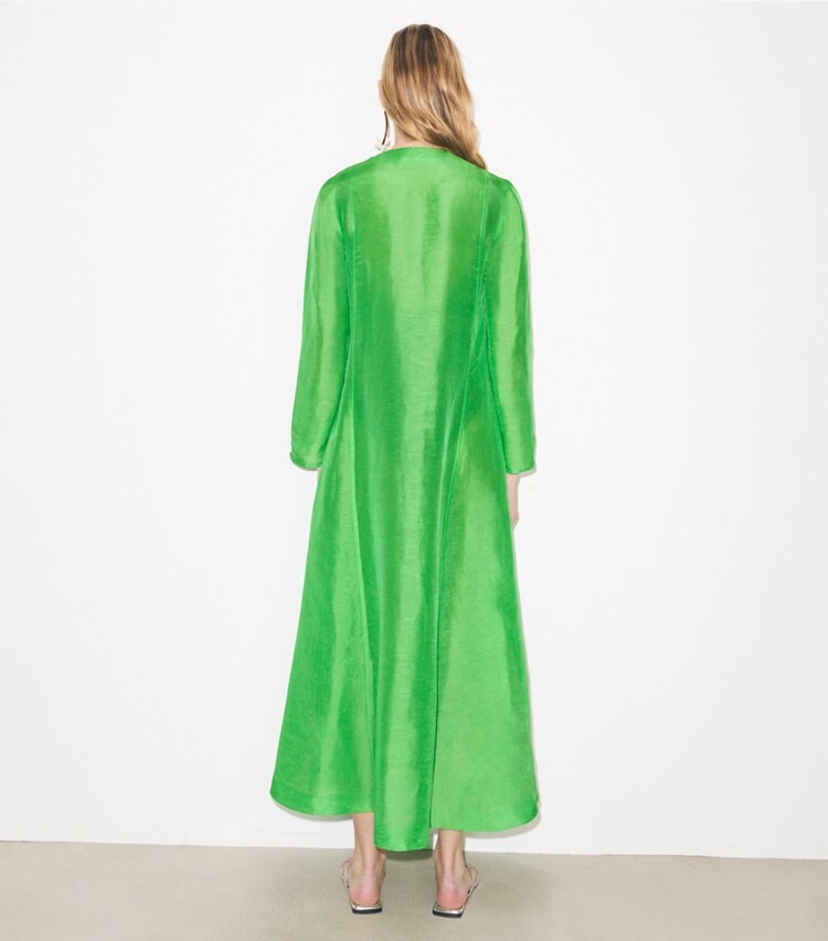 Tory Burch designer paréos Caftan long en lin in Bright Green on model back