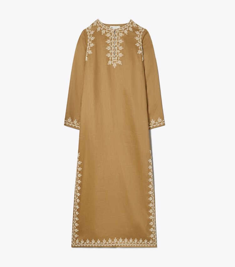 Tory Burch designer paréos Caftan orné dans Warm Nutmeg de face