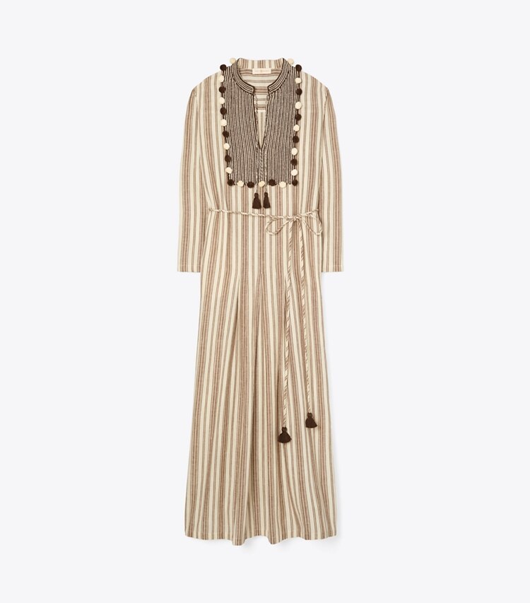 Tory Burch designer dresses Caftan with Sweater Tassels in NEW IVORY/FRENCH CREAM/CHOCOLATE COCOA front