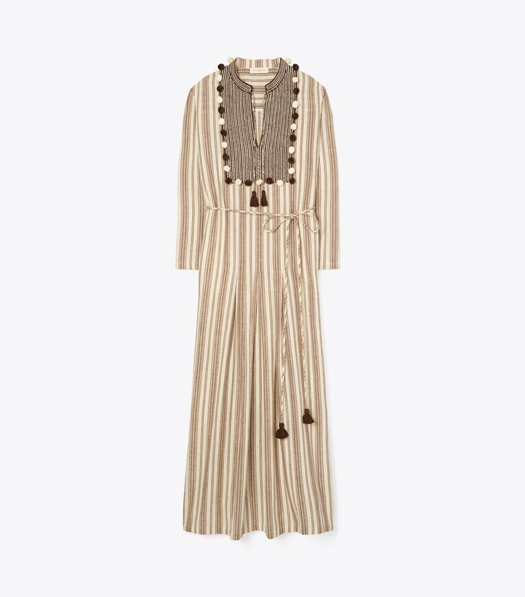 Tory Burch designer dresses Caftan with Sweater Tassels in NEW IVORY/FRENCH CREAM/CHOCOLATE COCOA front