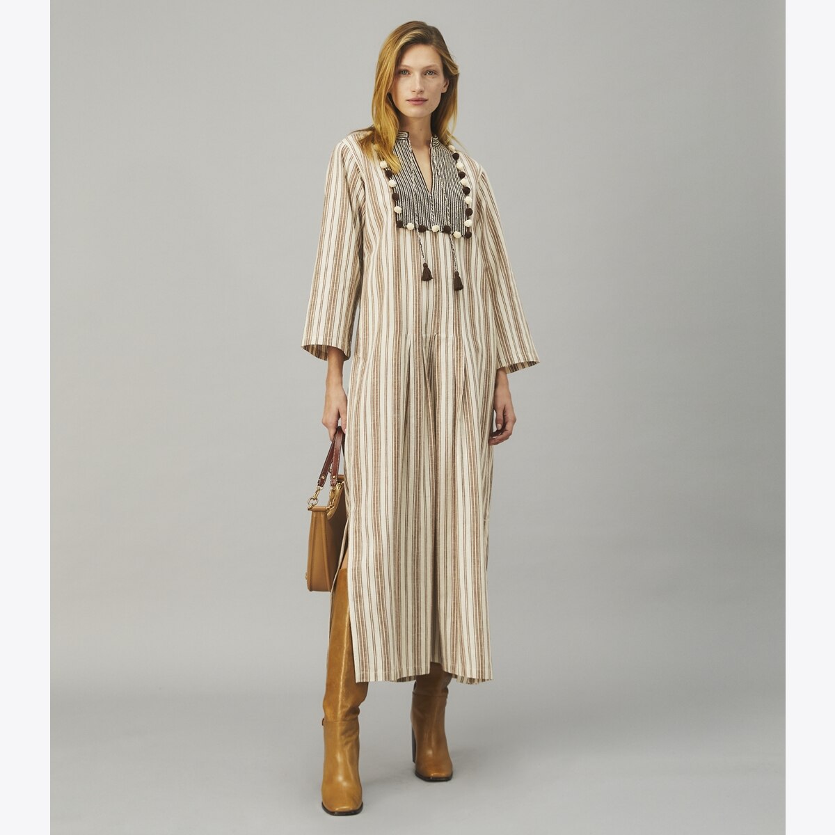 【可愛い柄♪】Tory Burch Grey Kaftan With Contrasting trim Printed Long Caftan: Women's Designer Coverups | Tory Burch