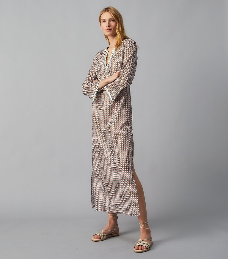 Tory Burch designer copricostume Caftano decorato per la spiaggia  in CRISP BLUE BASKETWEAVE front