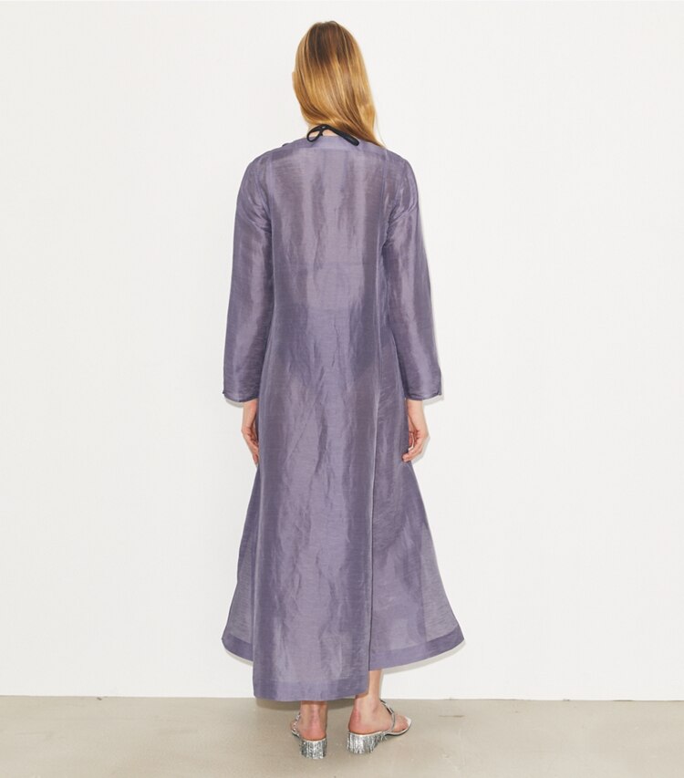 Tory Burch designer copricostume Caftano lungo in lino in Lavender on model back