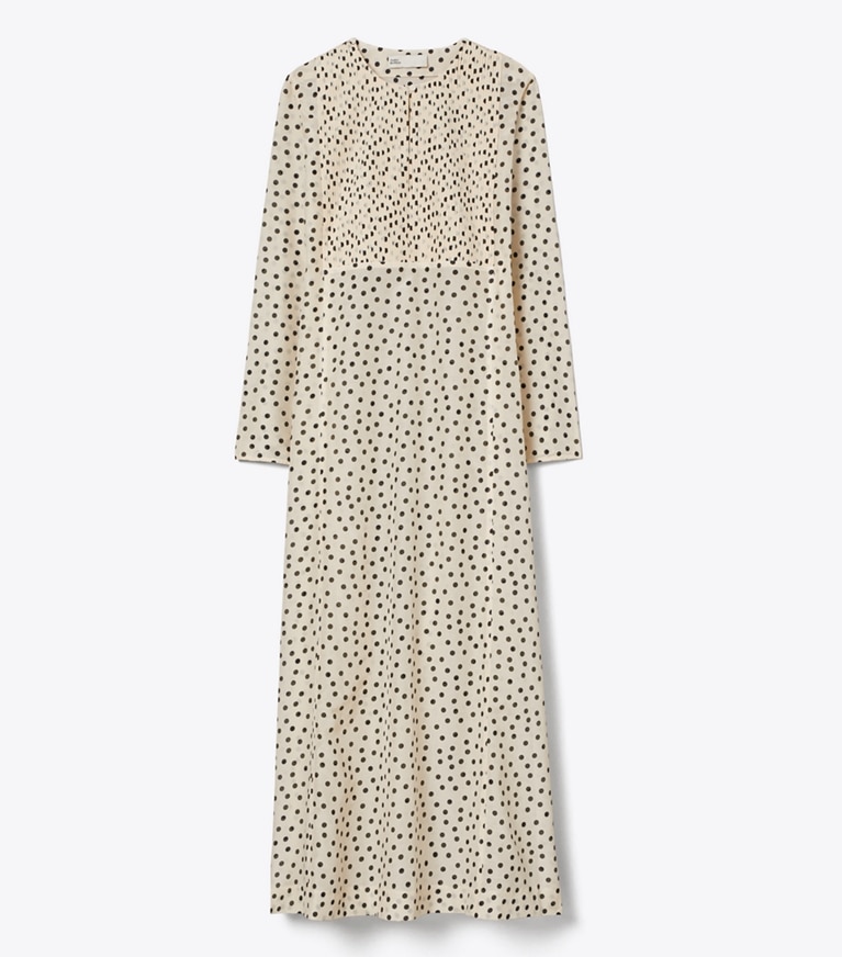 Tory Burch designer copricostume Caftano stampato in voile di cotone e seta in Cream Dot front