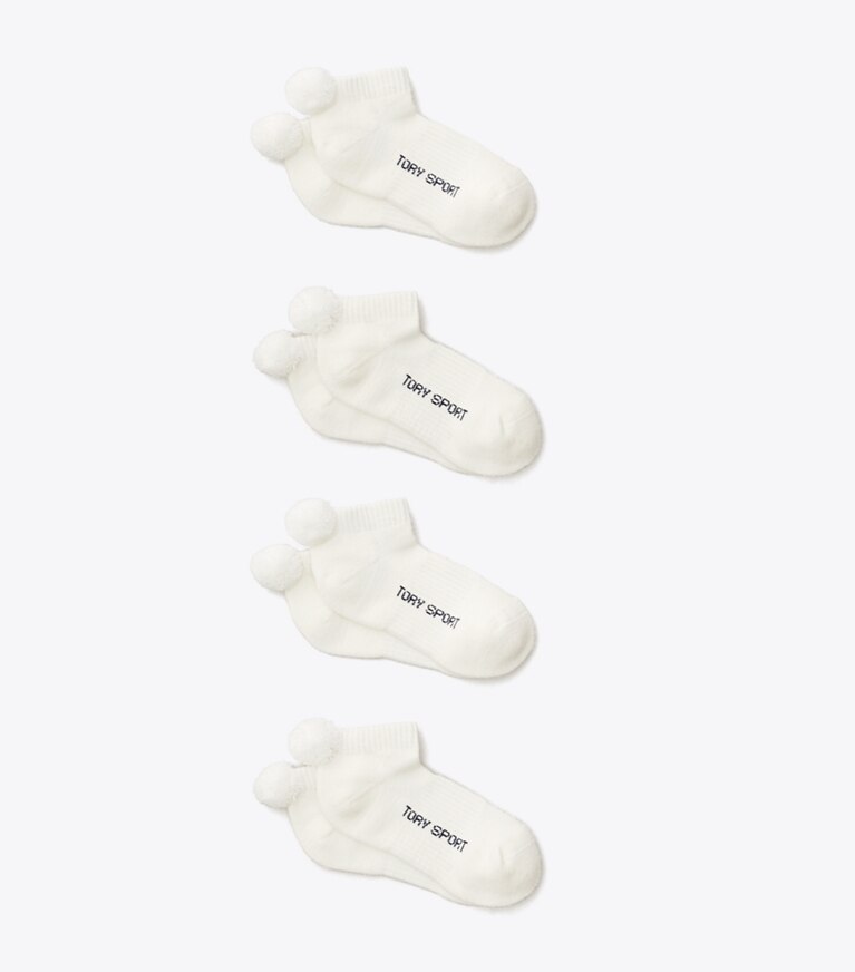 Tory Burch diseñador calcetines Calcetines de compresión de alto rendimiento con pompones, paquete de 4 en Snow White frente