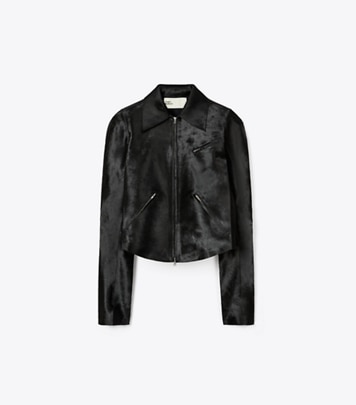 Tory Burch designer jackets Calf Hair Jacket in Black front