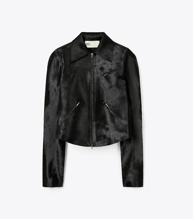 Tory Burch designer jackets Calf Hair Jacket in Black front