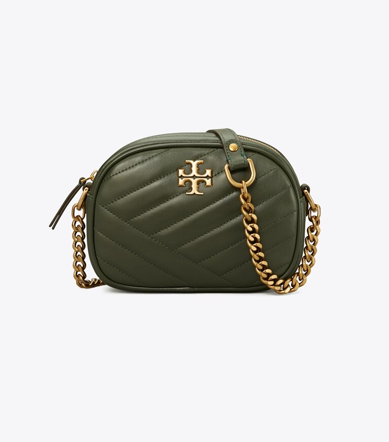 Tory Burch designer borse a spalla Camera bag piccola Kira in chevron in SYCAMORE / Rolled Gold front