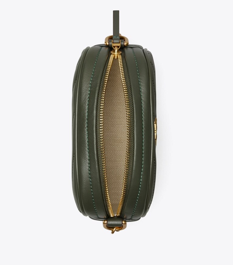 Tory Burch designer borse a spalla Camera bag piccola Kira in chevron in SYCAMORE / Rolled Gold superiore
