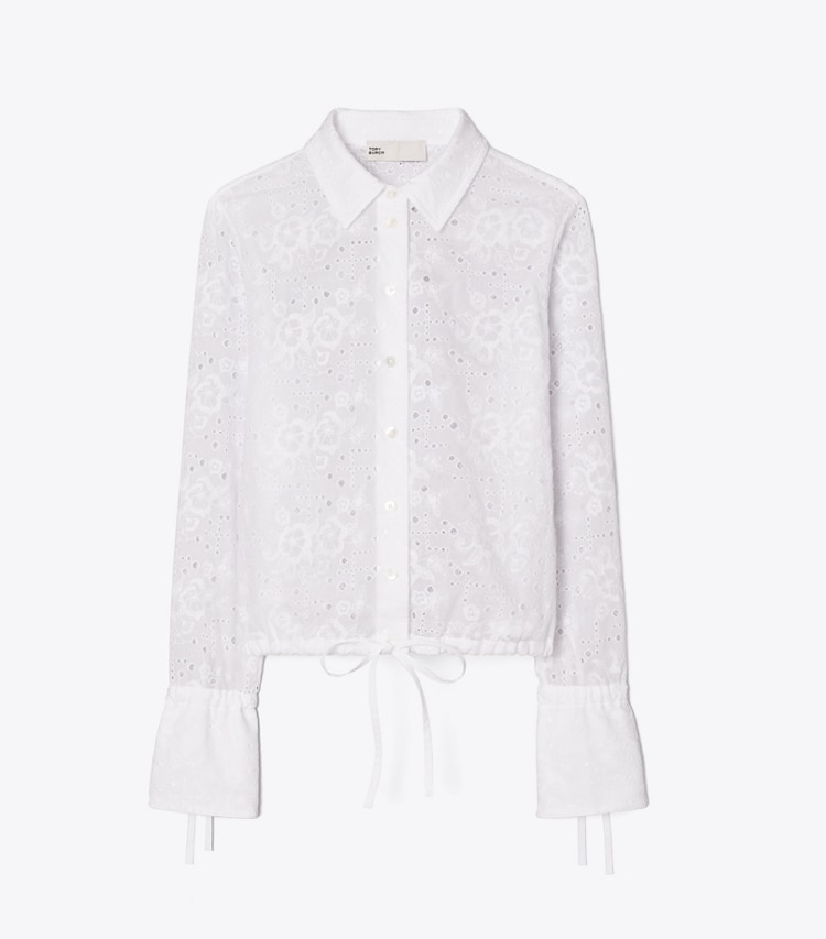 Tory Burch designer tops Camicetta in cotone traforato in White front
