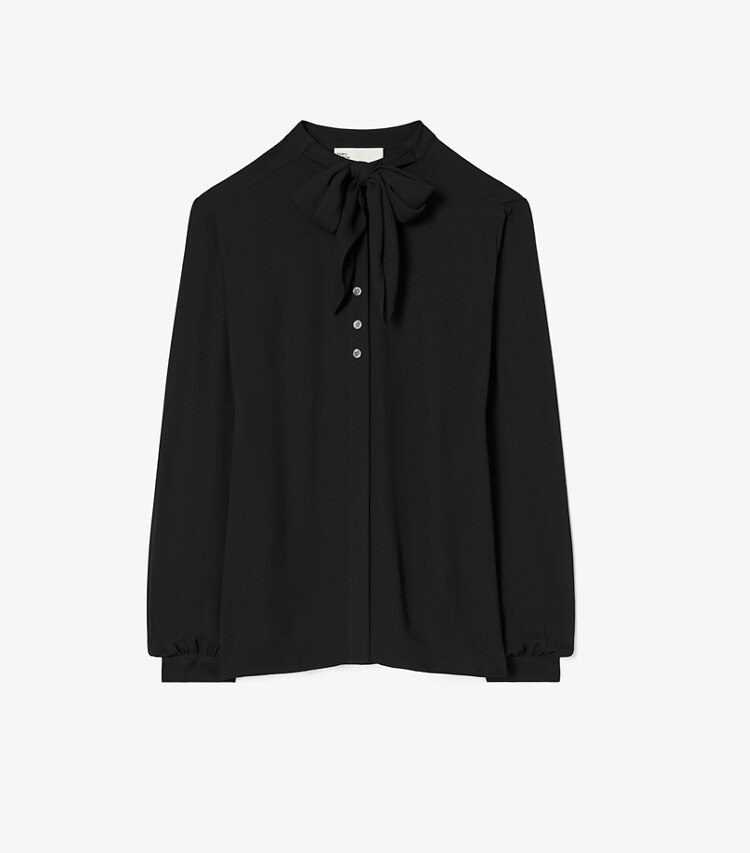 Tory Burch designer tops Camicetta in georgette con fiocco in Black front