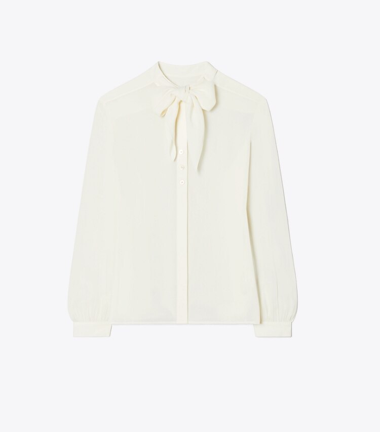 Tory Burch designer tops Camicetta in georgette con fiocco in New Ivory front