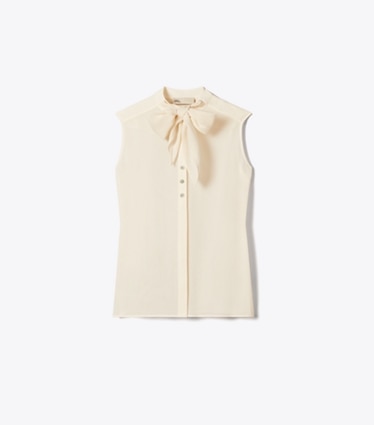 Tory Burch designer tops Camicetta senza maniche con fiocco in New Ivory front