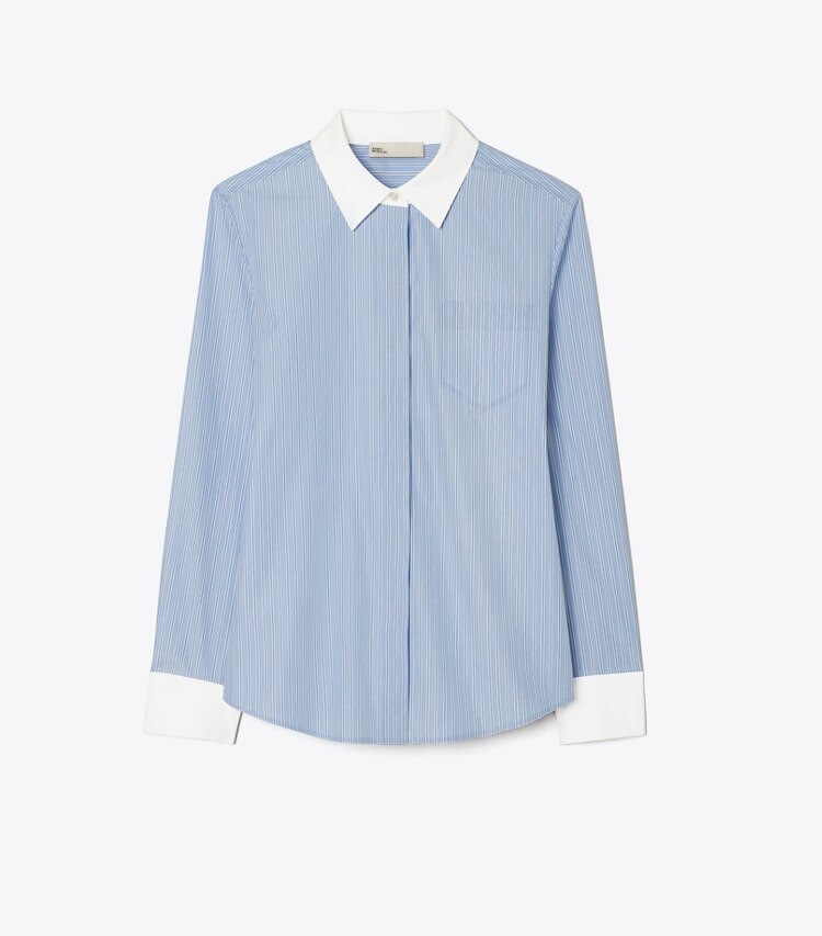 Tory Burch designer tops Camicia a righe button-down in Blue Stripe front