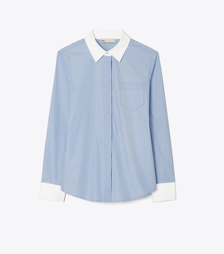 Tory Burch designer tops Camicia a righe button-down in Blue Stripe front