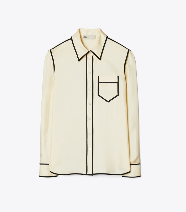 Tory Burch designer tops Camicia Brigitte in twill di seta in New Ivory front